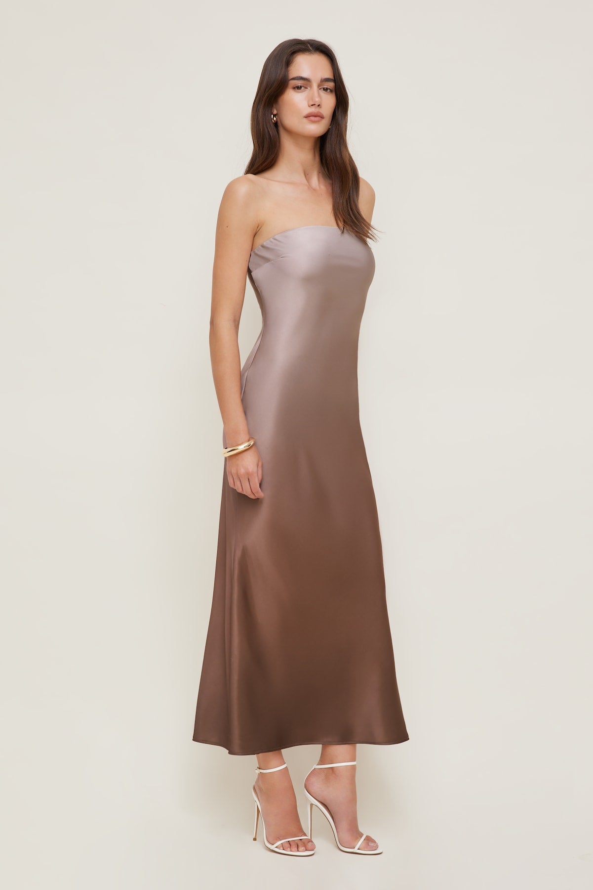 Satin Maxi Tube Dress Brown - Dynamite