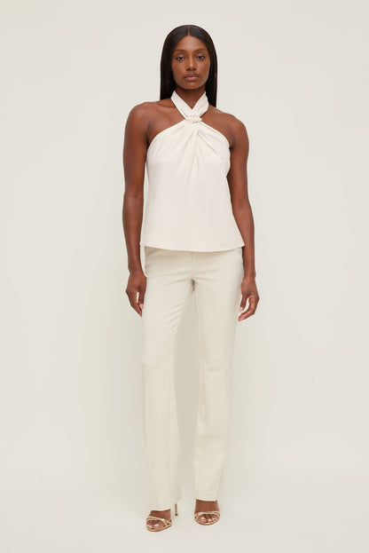 High Rise Slim Straight Leg Pants Beige - Dynamite