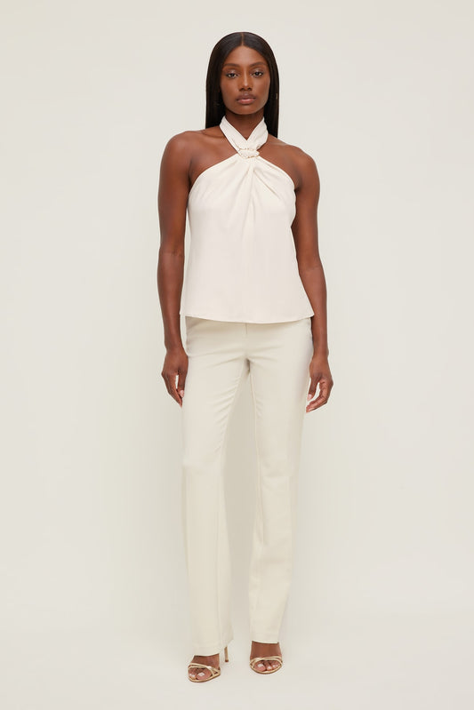 High Rise Slim Straight Leg Pants Beige - Dynamite