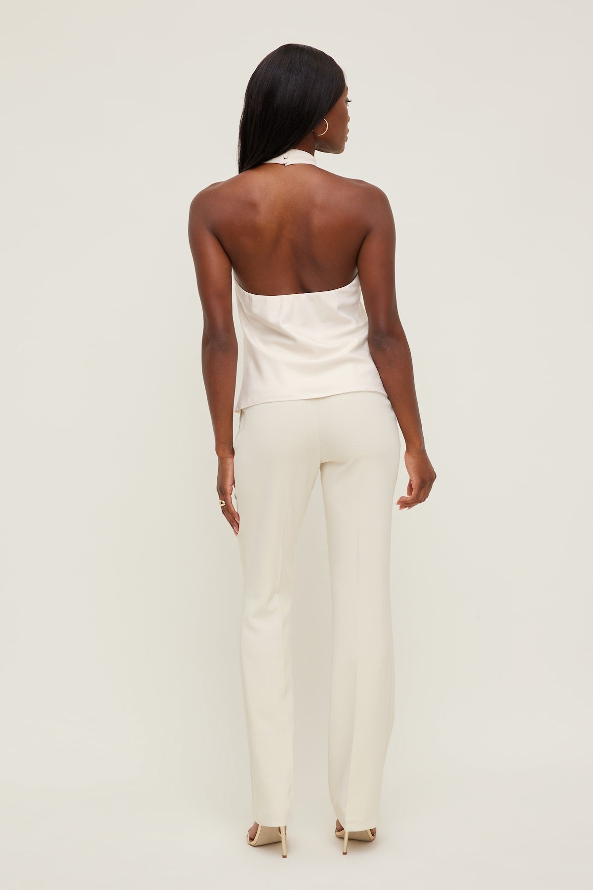 High Rise Slim Straight Leg Pants Beige - Dynamite