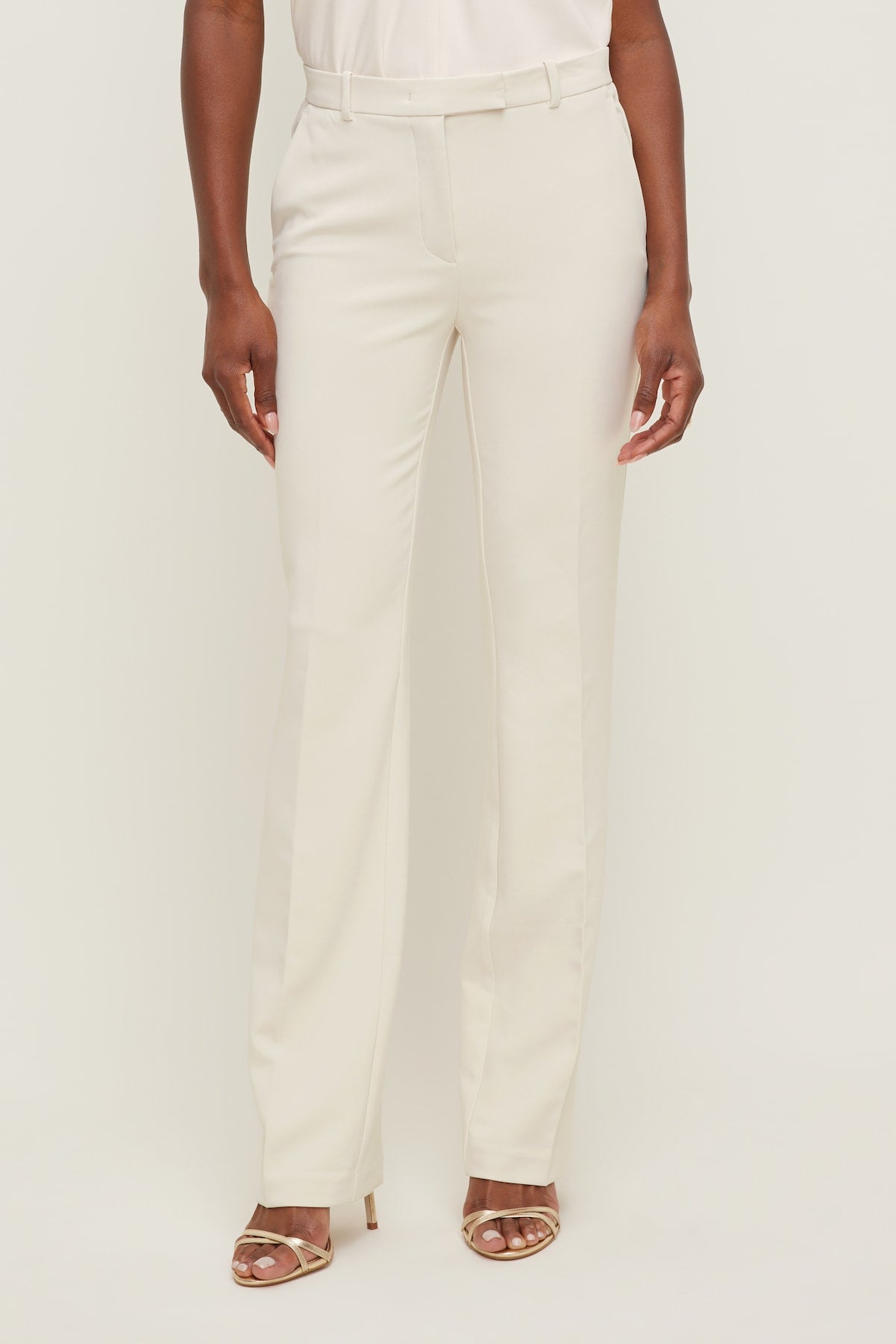 High Rise Slim Straight Leg Pants Beige - Dynamite