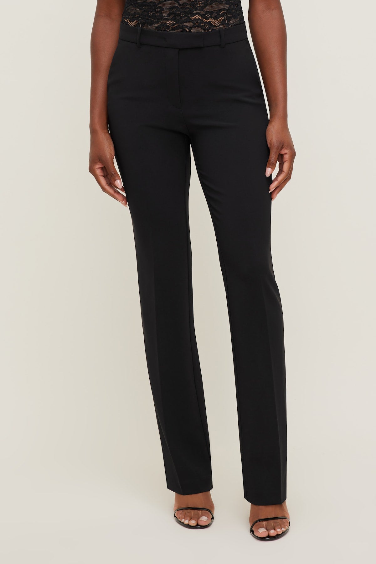 High Rise Slim Straight Leg Pants Black - Dynamite
