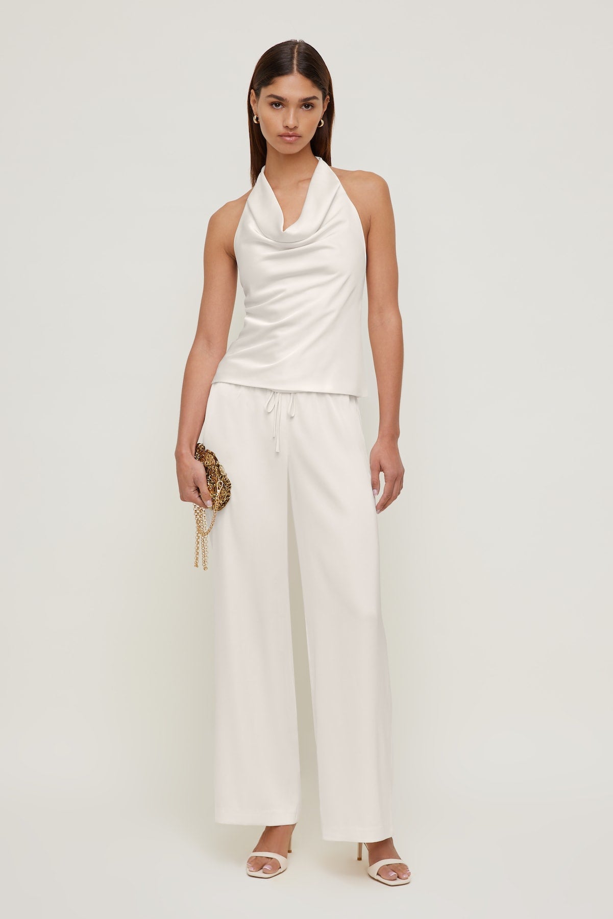 Leo Satin Wide Leg Pants Beige - Dynamite