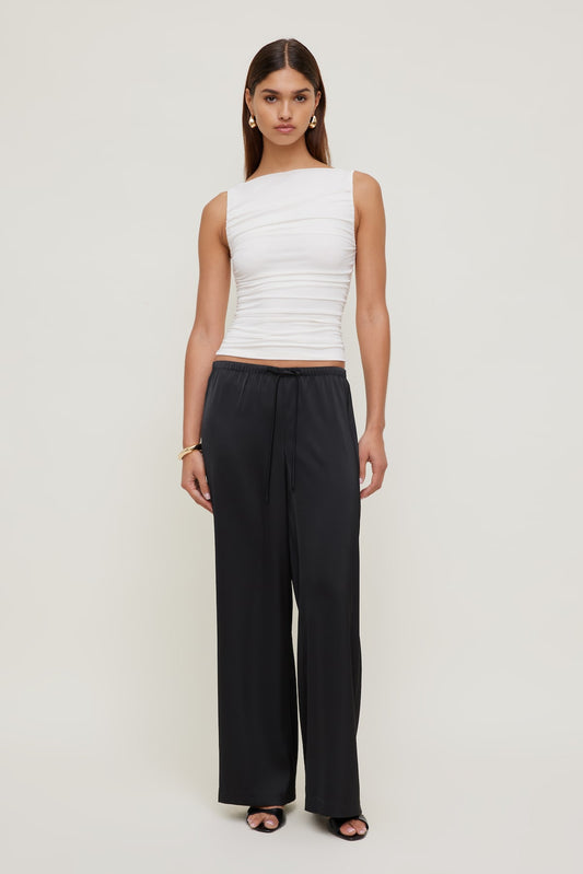 Leo Satin Wide Leg Pants Black - Dynamite