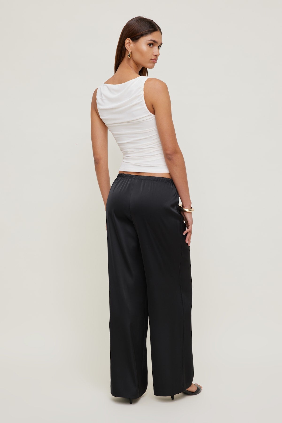 Leo Satin Wide Leg Pants Black - Dynamite