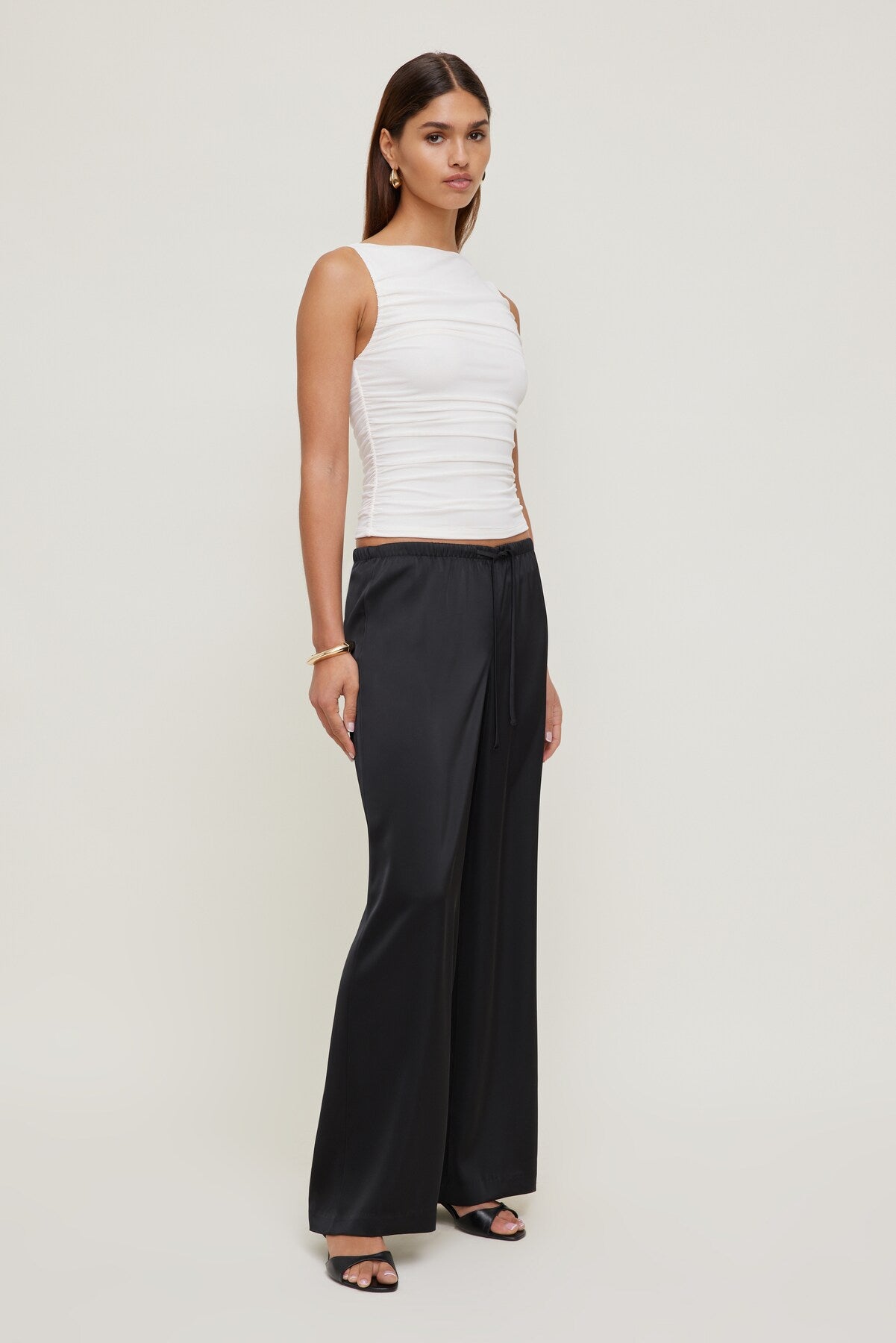 Leo Satin Wide Leg Pants Black - Dynamite