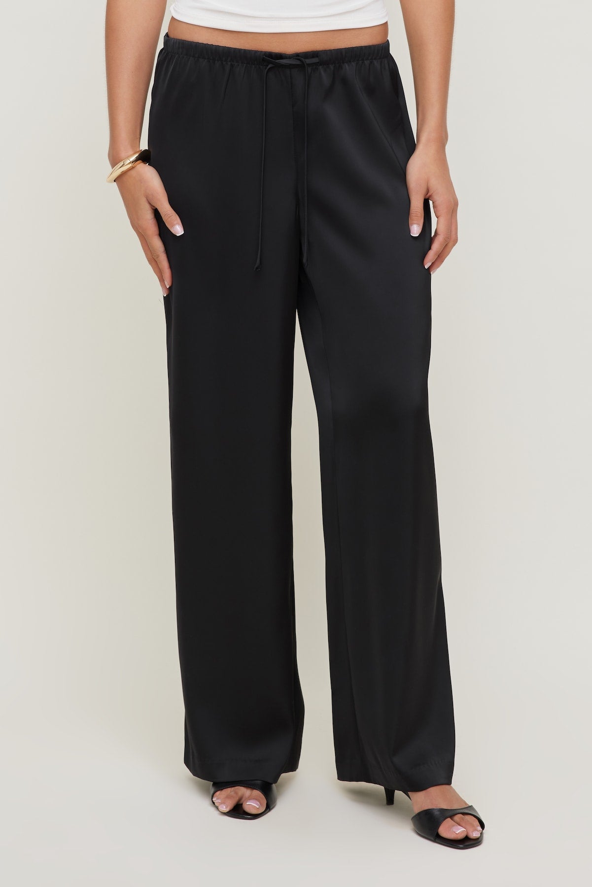 Leo Satin Wide Leg Pants Black - Dynamite