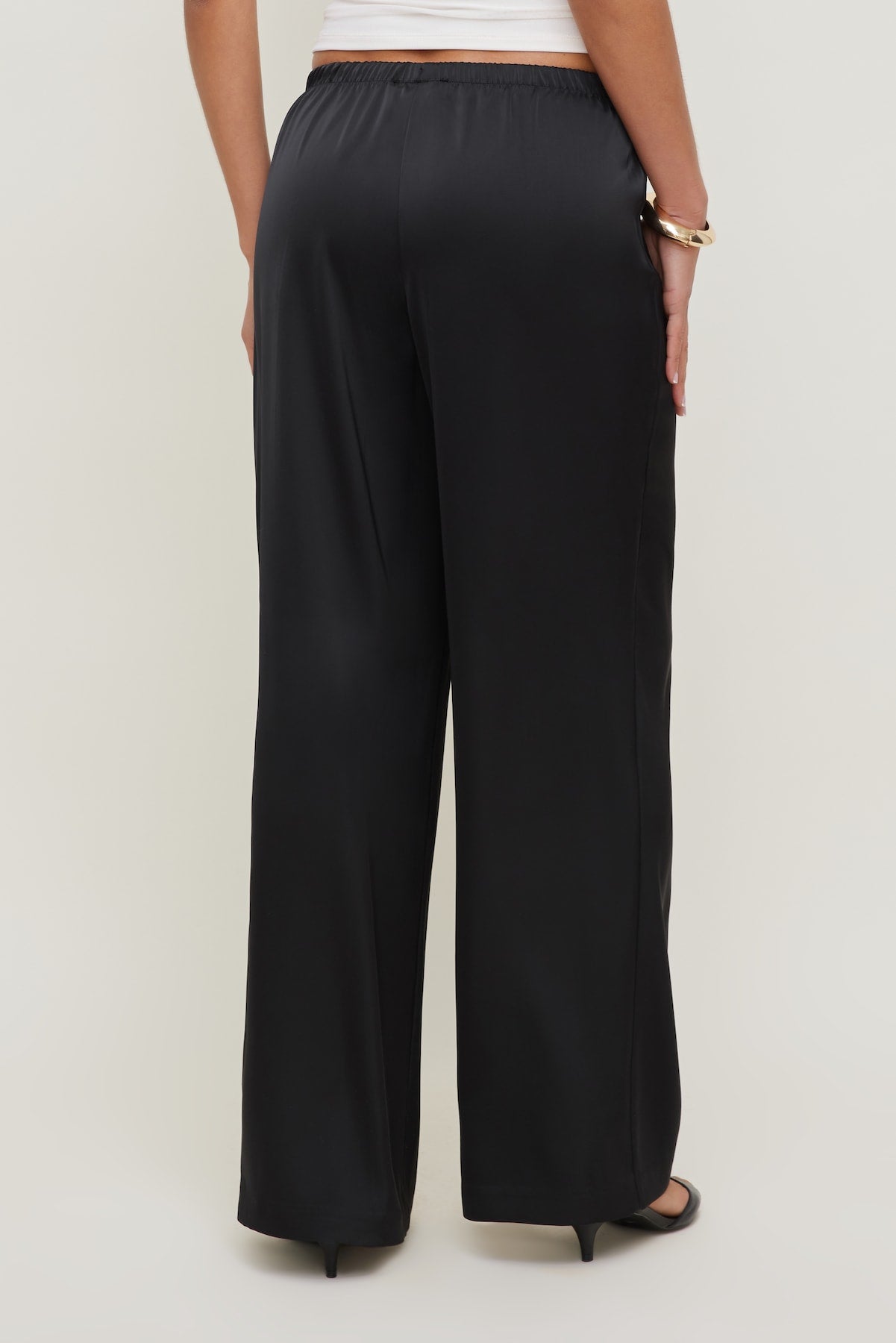 Leo Satin Wide Leg Pants Black - Dynamite