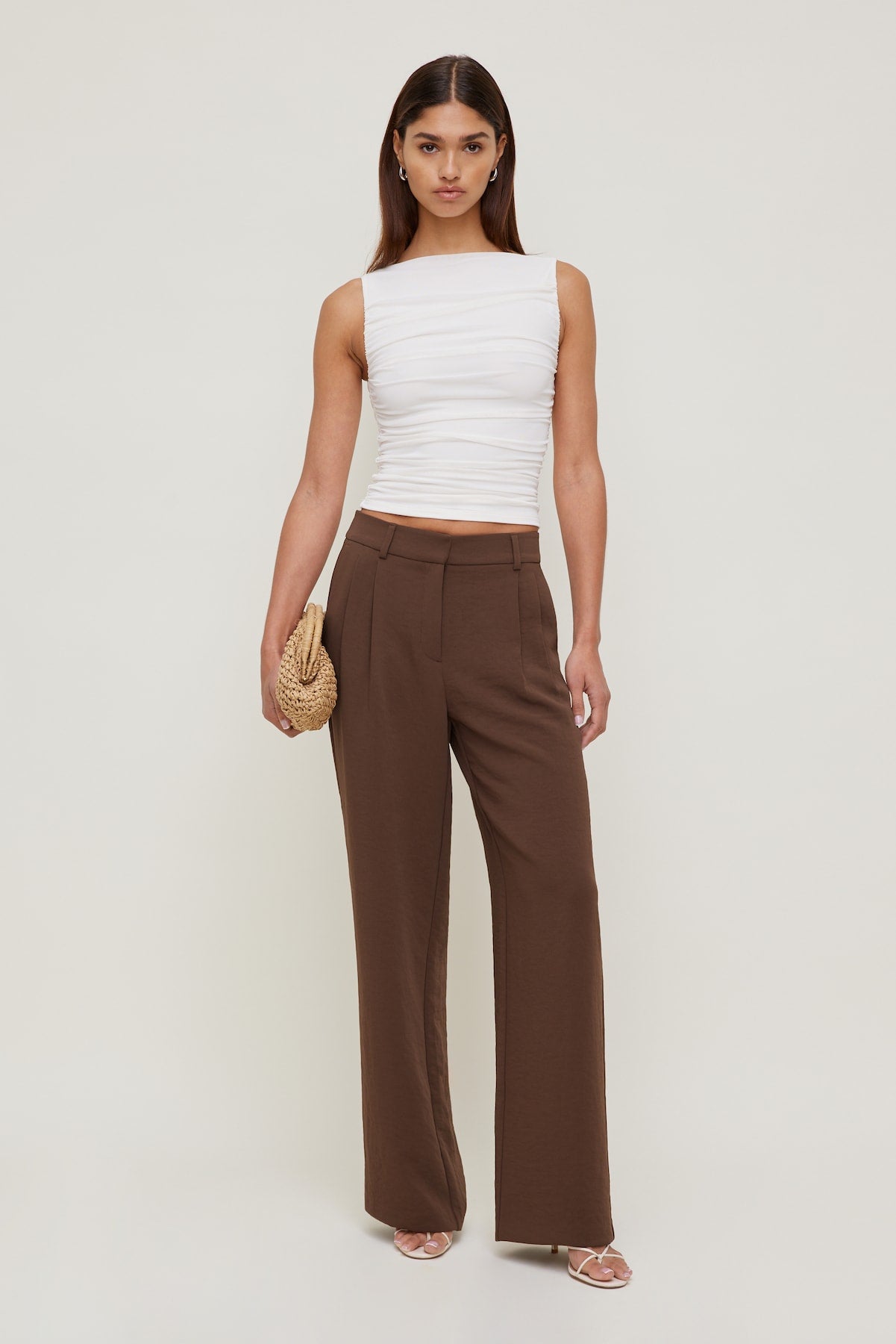 Alex Airflow Wide Leg Pants Brown - Dynamite