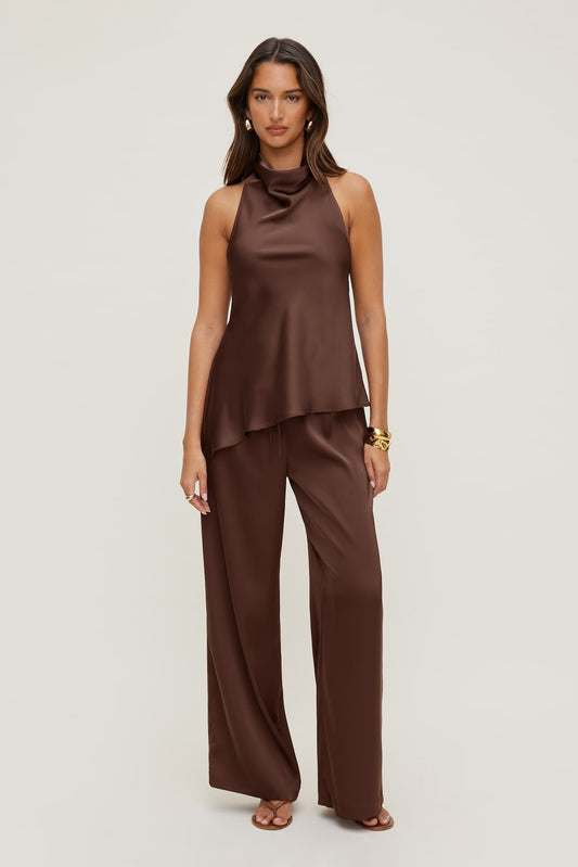 Leo Satin Wide Leg Pants Brown - Dynamite