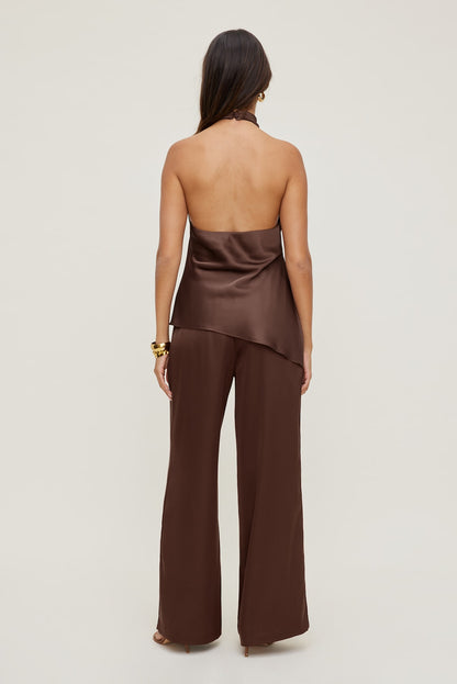 Leo Satin Wide Leg Pants Brown - Dynamite