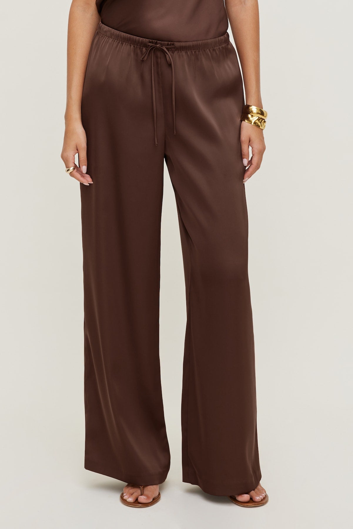 Leo Satin Wide Leg Pants Brown - Dynamite