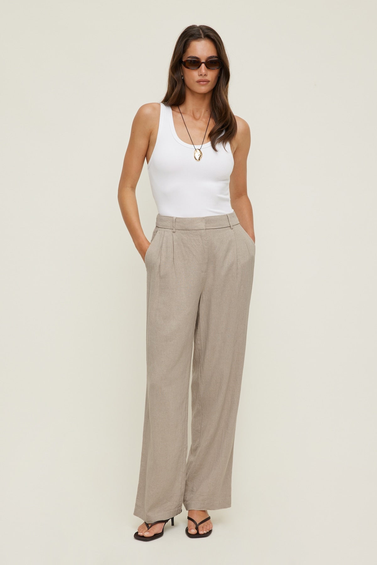 Alex Linen Wide Leg Pants Beige - Dynamite