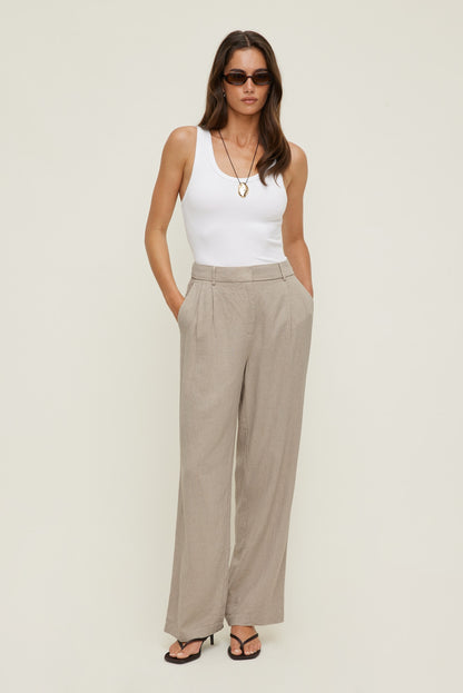Alex Linen Wide Leg Pants Beige - Dynamite