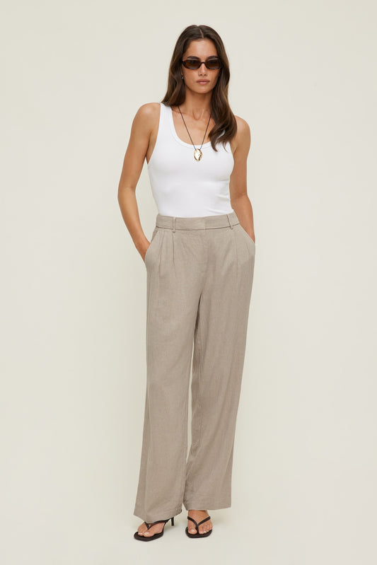 Alex Linen Wide Leg Pants Beige - Dynamite