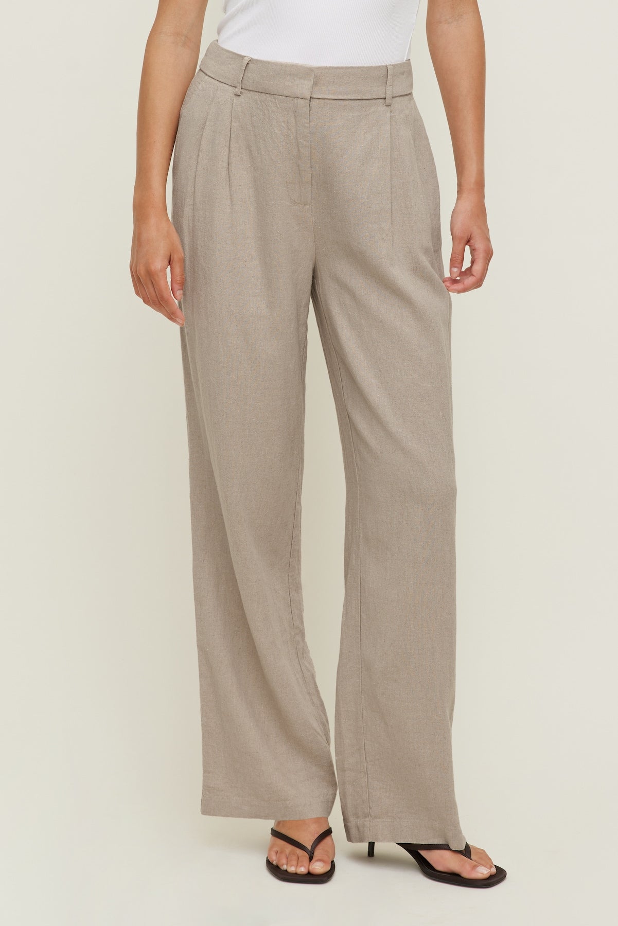 Alex Linen Wide Leg Pants Beige - Dynamite