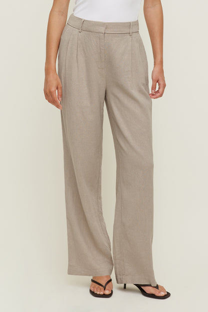 Alex Linen Wide Leg Pants Beige - Dynamite