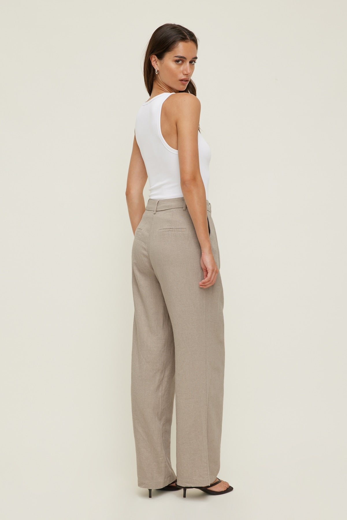 Alex Linen Wide Leg Pants Beige - Dynamite
