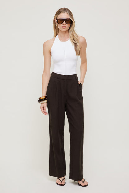 Alex Linen Wide Leg Pants Brown - Dynamite
