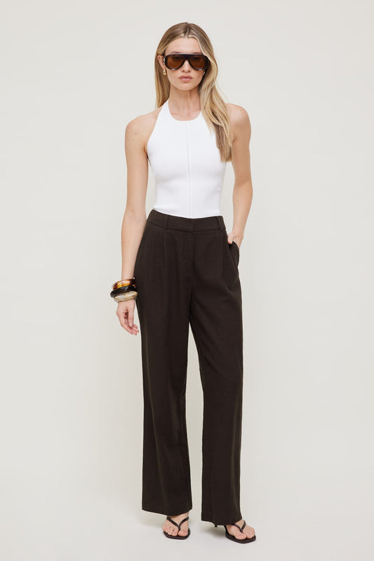 Alex Linen Wide Leg Pants Brown - Dynamite