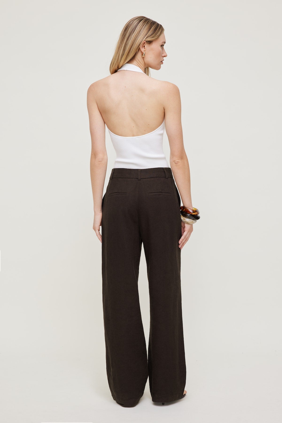 Alex Linen Wide Leg Pants Brown - Dynamite