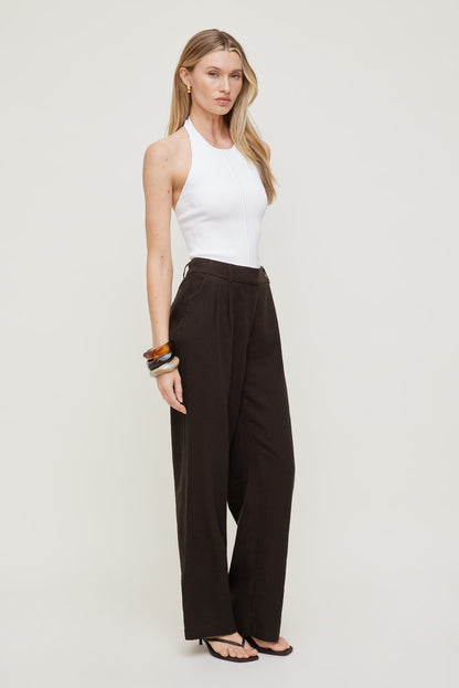 Alex Linen Wide Leg Pants Brown - Dynamite