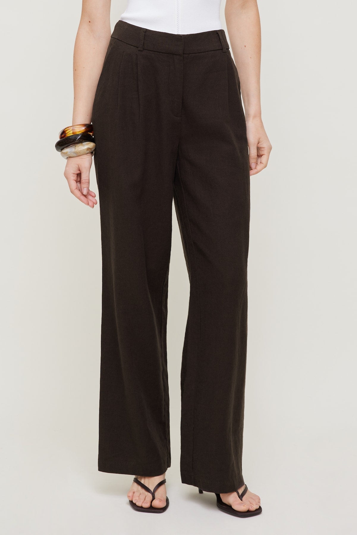 Alex Linen Wide Leg Pants Brown - Dynamite