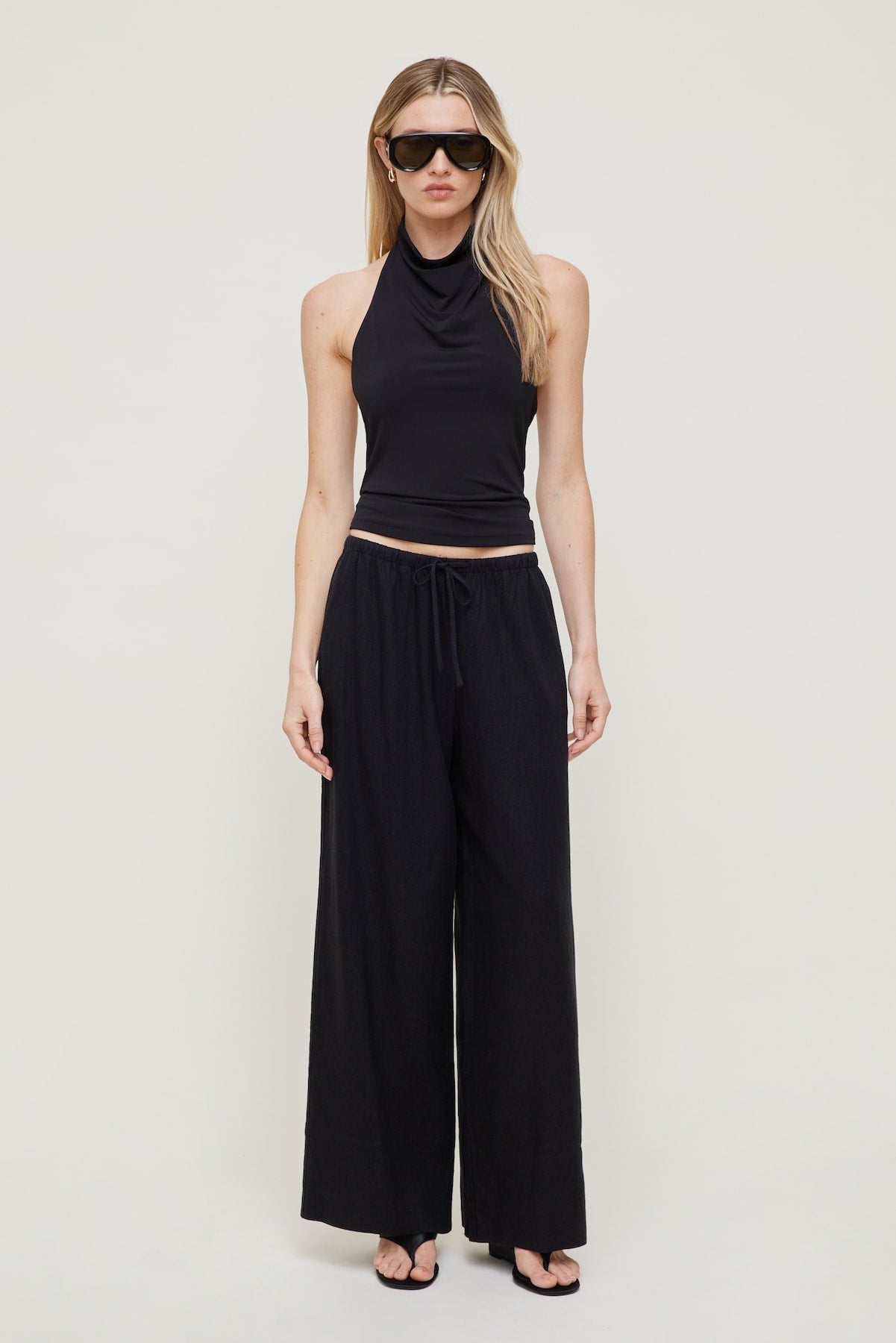 Leo Linen Wide Leg Pants Black - Dynamite
