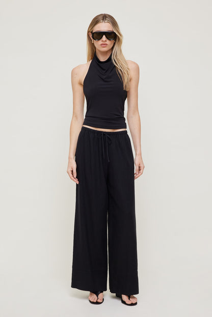 Leo Linen Wide Leg Pants Black - Dynamite