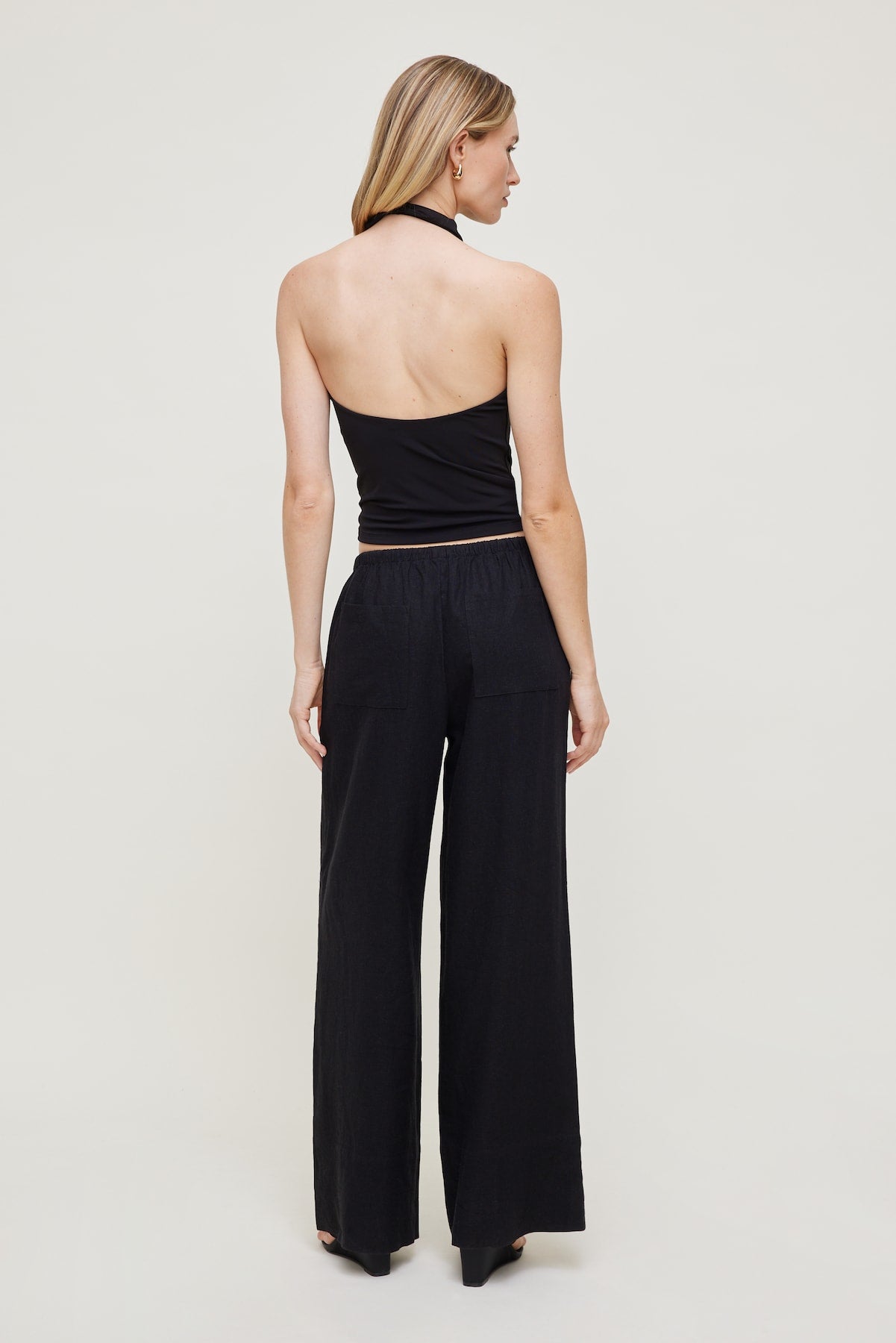 Leo Linen Wide Leg Pants Black - Dynamite