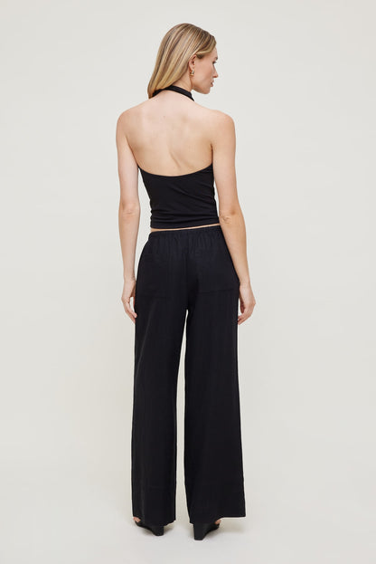 Leo Linen Wide Leg Pants Black - Dynamite