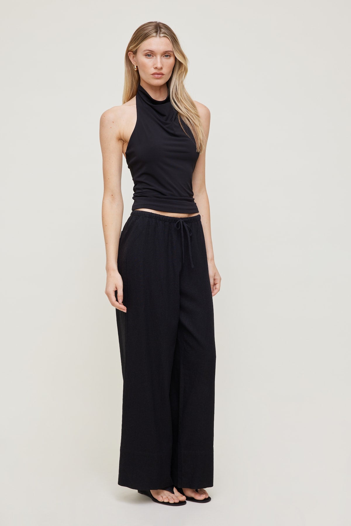Leo Linen Wide Leg Pants Black - Dynamite