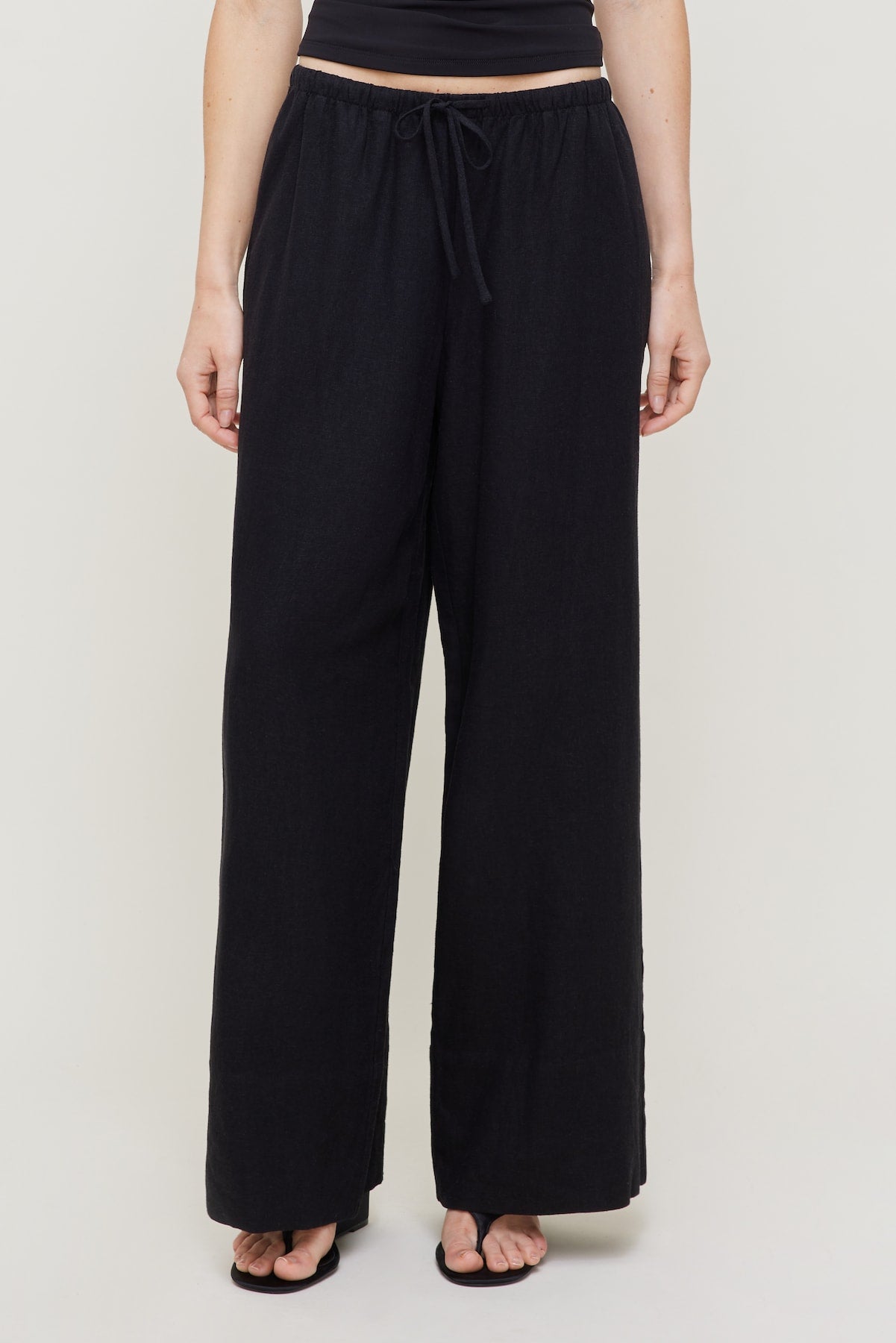 Leo Linen Wide Leg Pants Black - Dynamite