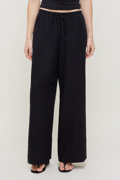 Leo Linen Wide Leg Pants Black - Dynamite