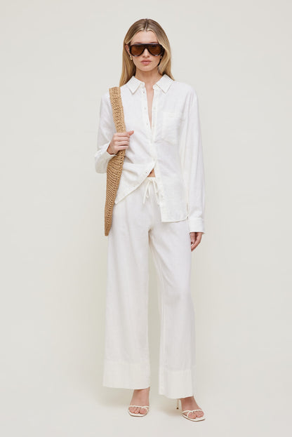 Leo Linen Wide Leg Pants White - Dynamite