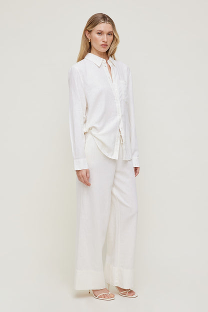 Leo Linen Wide Leg Pants White - Dynamite