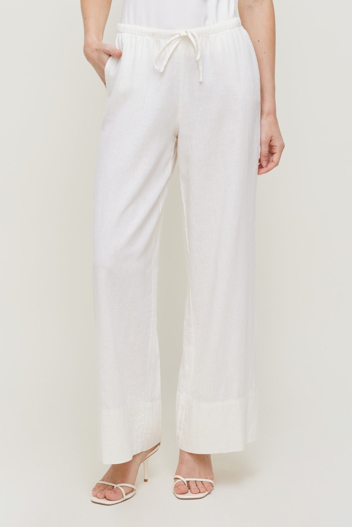 Leo Linen Wide Leg Pants White - Dynamite
