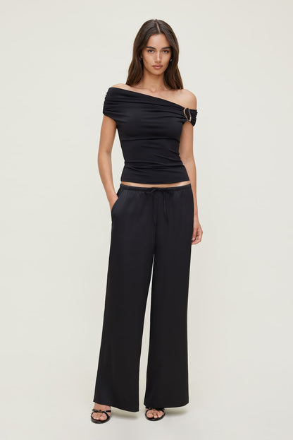 Leo Satin Wide Leg Pants Black - Dynamite