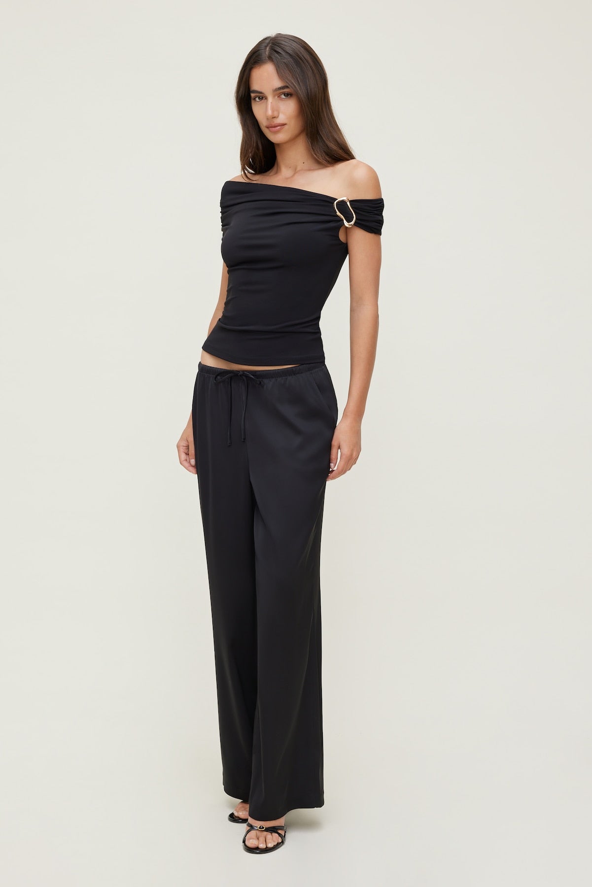 Leo Satin Wide Leg Pants Black - Dynamite