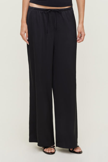 Leo Satin Wide Leg Pants Black - Dynamite