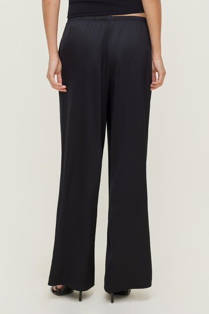 Leo Satin Wide Leg Pants Black - Dynamite