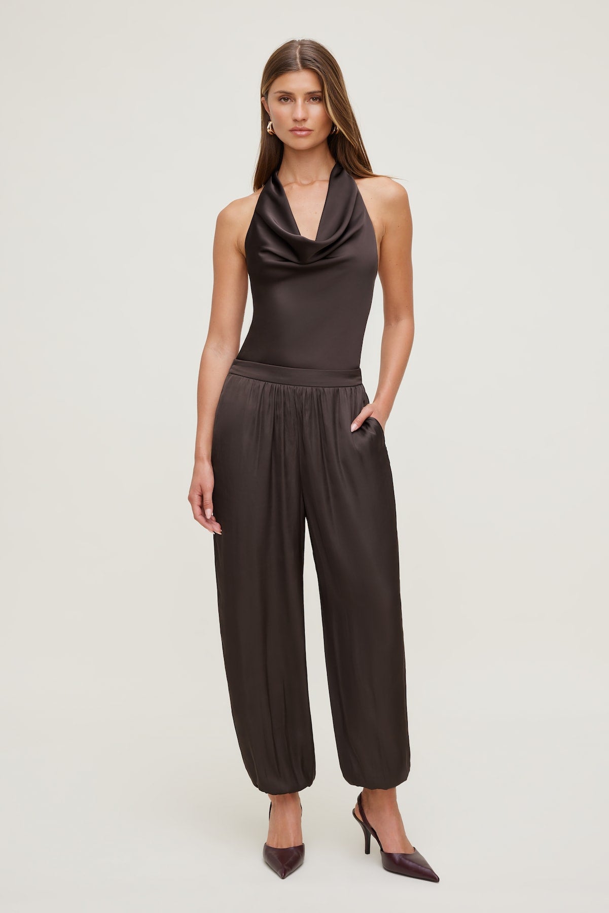 Satin Balloon Pants Brown - Dynamite