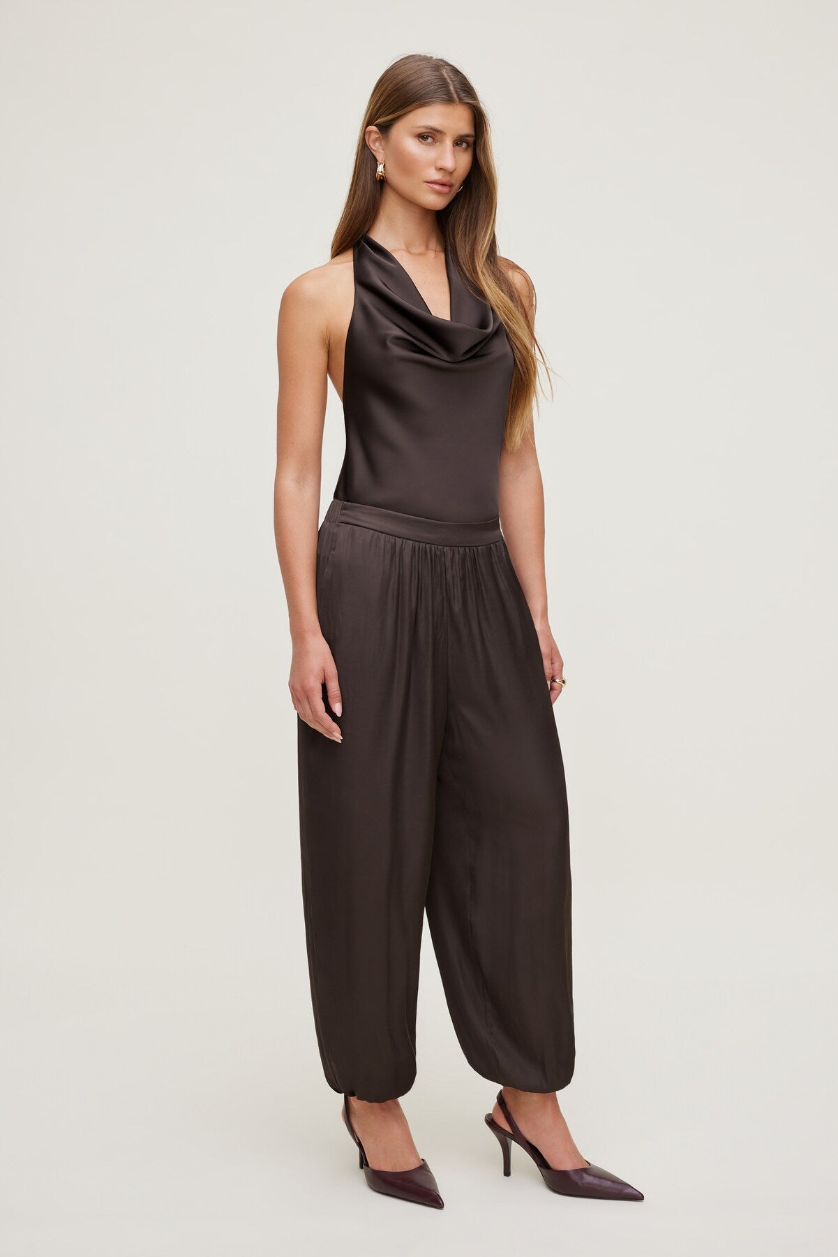 Satin Balloon Pants Brown - Dynamite
