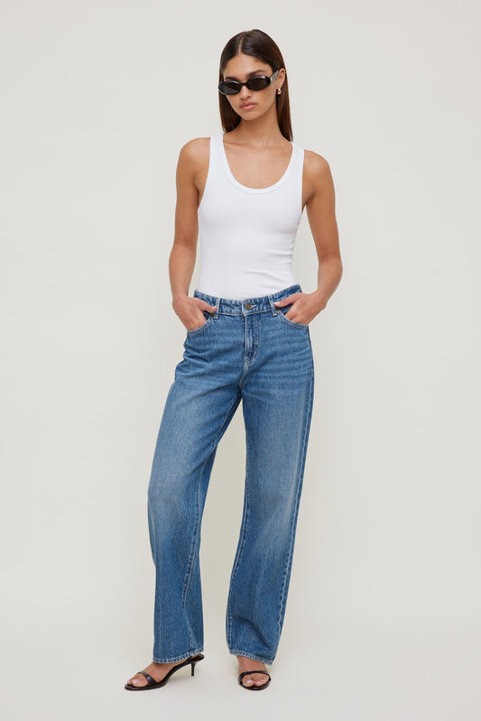 Mika Mid Rise Relaxed Straight Leg Jeans Blue - Dynamite