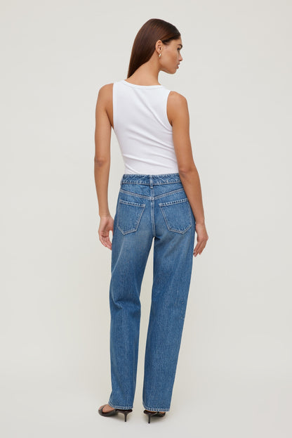Mika Mid Rise Relaxed Straight Leg Jeans Blue - Dynamite