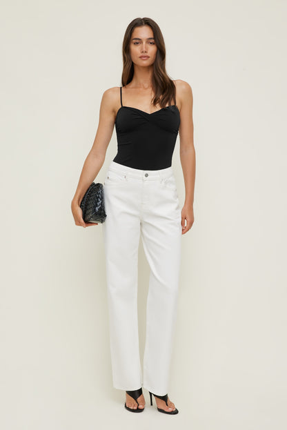 Mika Mid Rise Relaxed Straight Leg Jeans  Beige - Dynamite