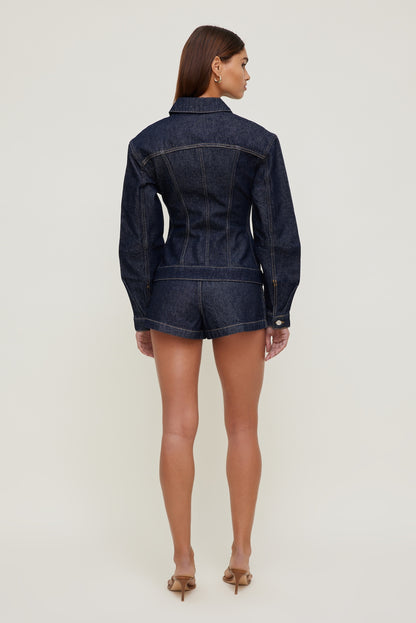 Cinched Denim Jacket Blue - Dynamite