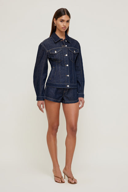 Cinched Denim Jacket Blue - Dynamite