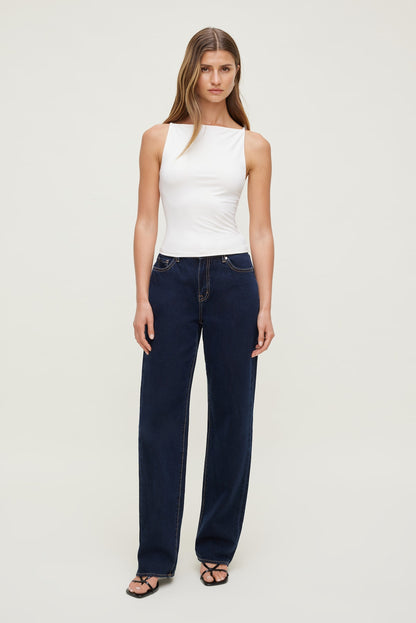 Mika Mid Rise Relaxed Straight Leg Jeans Blue - Dynamite