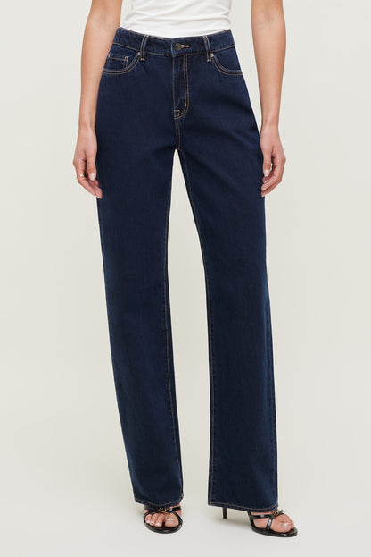 Mika Mid Rise Relaxed Straight Leg Jeans Blue - Dynamite